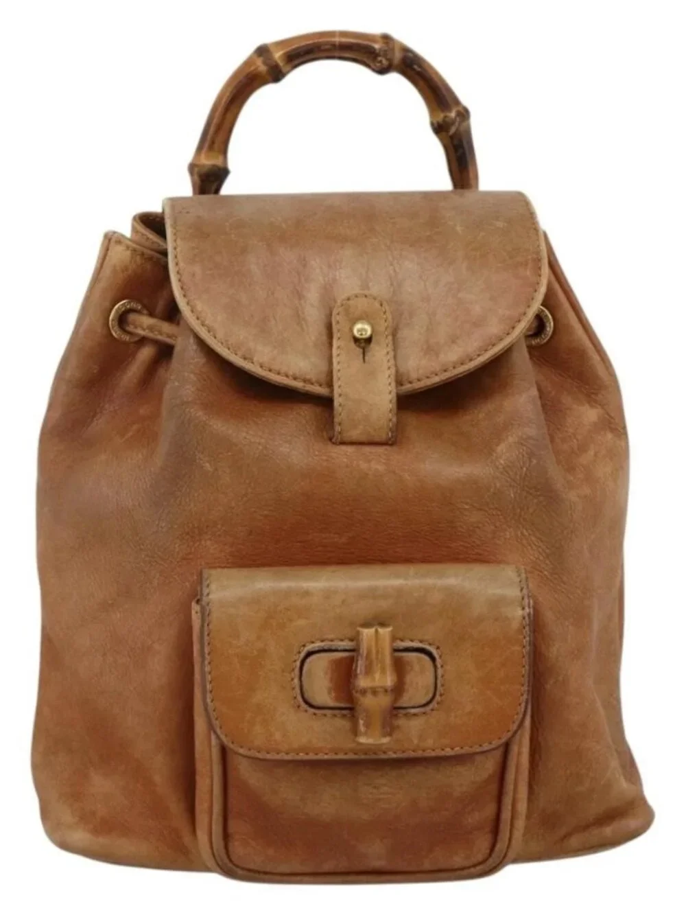 GUCCI Bamboo Backpack Leather Brown Gold 003 1956 0030 Auth 174185